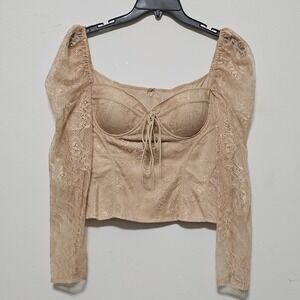 Chelsea & Violet Women Top Blouse Size 8 Fits Medium Beige Lace Long Sleeves D